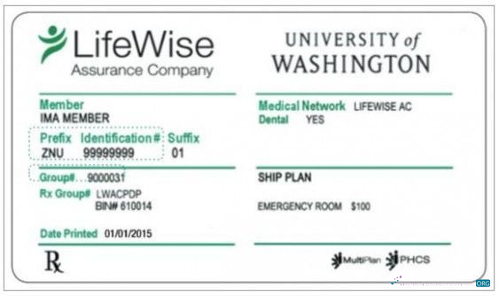 Download USA University of Washington LifeWise company health insurance card Photoshop template